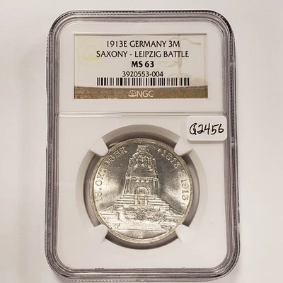 1913-E German States Saxony Albertine 3 Mark .4823 oz ASW - NGC MS 63 - Q2456 - Image 1 of 4