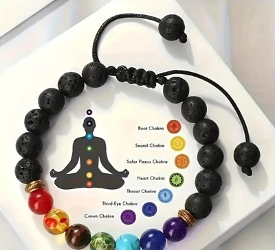 BRACCIALE 7 CHAKRA E PIETRE LAVICHE DIFFUSORE YOGA REIKI ENERGIA GUARIGIONE  - Immagine 1 di 4