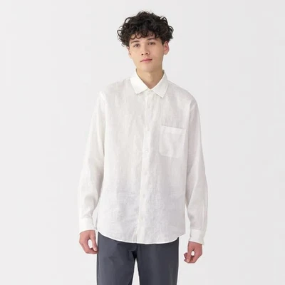 Camisa con botones de lino blanco manga larga Muji para hombre nueva con etiquetas - talla L Foto 1 de 4