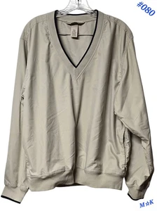 LL Bean Jacket Men’s Size Medium Beige Pullover Banded Windbreaker Golf V-Neck  - Picture 1 of 9