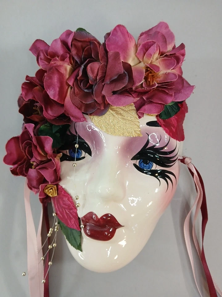 Hand Painted Woman Face Mask Mardi Gras, Signed Kathleen Thomas New Orleans  - Image 1 of 4