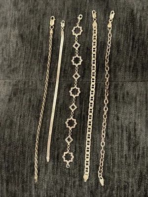 "Juego de pulsera vintage ~ plata de ley ~ variedad de 5 piezas ~ apilable ~ 7,5"" ~ 0,925 ~" Foto 1 de 4
