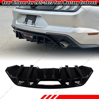 For Ford Mustang Ecoboost 2017-2023 Gloss Black Add-On Fin Rear Bumper Diffuser - Image 1 of 4