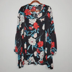 Tunica top Oddy manica lunga micro punto collo diviso taglia 3XL multicolore floreale boho - Foto 1 di 10