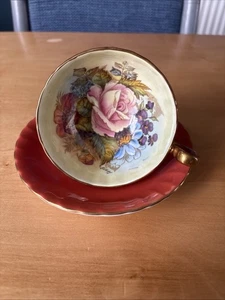 Aynsley Cabbage Rose Burnt Orange Cup & Saucer J A Bailey *1* - Picture 1 of 19