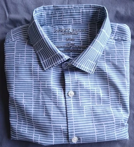 Perry Ellis Motion Mens Shirt Button Up Short Sleeve Performance Grey Green Med - Picture 1 of 8