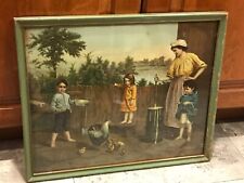 1800's Picture Serigraph Litho  Morning Cares Little Country Folks 16"x21" Frame