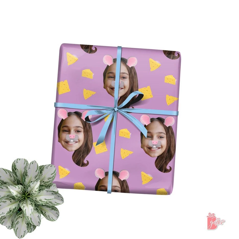 Rollo de papel de envolver regalos personalizado con foto corte facial ratón filtro envoltura de regalo Foto 1 de 4