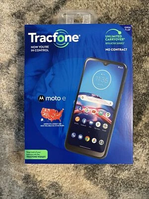 Tracfone Motorola E Prepaid Smartphone 4G LTE - 32GB - Fingerprint - Blue - NEW - Image 1 of 3