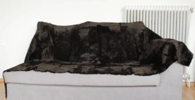 Shearling Sheepskin Patchwork Silky Soft Dark Brown Throw Blanket Rug Handmade - Image 1 of 4