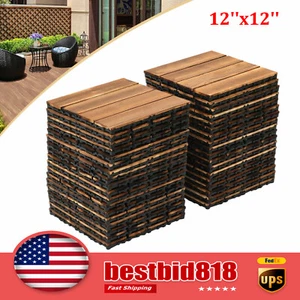 36Pcs Hardwood Interlocking Patio Deck Tiles Wood Flooring DIY Outdoor 12''x12'' - Picture 1 of 23