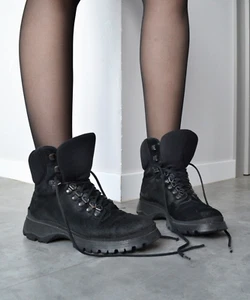 Vintage Womens PRADA Combat Boots Tractor Logo Biker Calf Hair Shoes Lace Up 37 - Picture 1 of 15