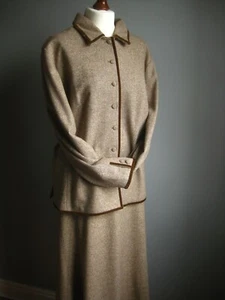 TRAJE DE TWEED VINTAGE XL 24 FALDA CHAQUETA lana seda mezcla teatro victoriano retro NUEVO - Imagen 1 de 13