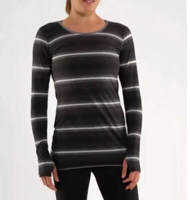 Lululemon Top Women's 4 Gray Ombré Stripe Cabin Long Sleeve Tee II Reversible - Image 1 of 4