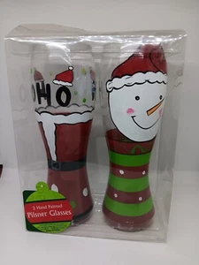 Snowman & Ho Ho Ho Christmas glasses Hand Painted Nib Beer Soda - Picture 1 of 3