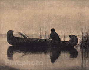 c.1900/72 EDWARD CURTIS Native American Indian Canoe Duck Hunter Photo Art 12x16 - Picture 1 of 1