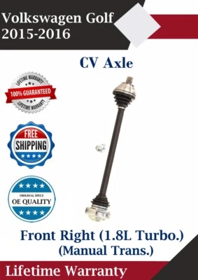 Eje delantero derecho CV para Volkswagen Golf 2015-2016 transmisión manual Garantía de por vida. Foto 1 de 4