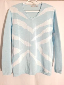 RABE 1920-Blue White Animal Print Fine Knit Long Sleeve Sweater-44 US 14 - Picture 1 of 5