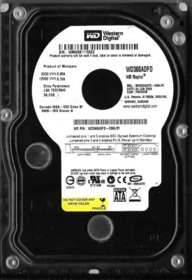 WESTERN DIGITAL RAPTOR WD360ADFD-00NLR1 36GB SATA HARD DRIVE DCM: HBCA2AB - Image 1 of 2