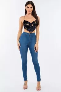 Bear Dance Sun & Moon Printed Velvet Crop Top Cross Back & Ruched Detail Small - Picture 1 of 7