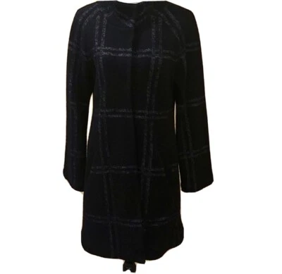Adrienne Vittadini Gray Black Plaid Wool Coat Women Mediym - Image 1 of 4
