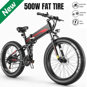 Fat Tire Electric Bike 26"x4" Electric Bike for Adults 500W Ebike Folding Teens^ - Picture 1 of 51