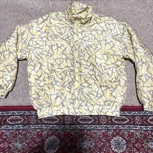 Vtg FUDA International 100% Silk Bomber Jacket Size Large Yellow / Gray Full Zip - Picture 1 of 13