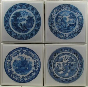 Ceramic Tile Coaster - Blue Willow - Set of 4 (Buy 2 Sets - Get 1 Set Free) 1 A - Picture 1 of 6