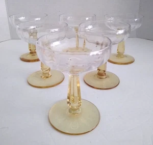 Fostoria Crystal Amber Yellow Stem Panel Optic Coupe Champagne Glasses Set Of 6 - Picture 1 of 6