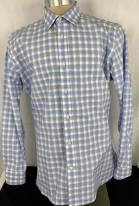 Ted Baker London Mens Luxury Blue/White Plaid L/S Button Front Size 16 1/2-34/35 - Picture 1 of 5