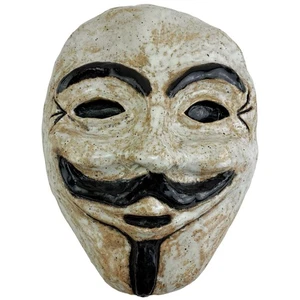 V For Vendetta Mask Handcrafted Art Pottery Guy Fawkes Signed Wall Hanging 9"x7" - Picture 1 of 19