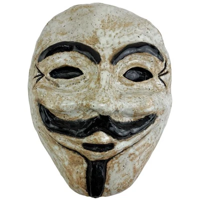 Máscara V de Vendetta arte artesanal cerámica Guy Fawkes firmada colgante de pared 9"x7" Foto 1 de 4