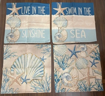 Set Of 4 Beautiful Heavy Weight Beach Theme Seashell Throw Pillow Covers - Image 1 of 2
