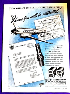 Continental Airlines Anzeige 1946 Douglas DC-3 mit Streckenplan + BG Stecker 11 x 8 - Bild 1 von 1