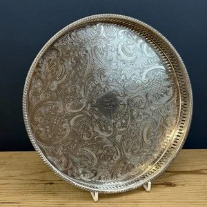 VINTAGE SHEFFIELD SILVER PLATE ON COPPER GALLERIED DRINKS COCKTAIL SERVING TRAY - Picture 1 of 11