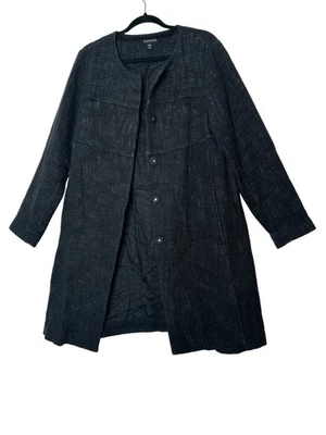 Abrigo Chaqueta Mujer Eileen Fisher Mediano Negro Forrado Bolsillos Abotonados Acogedor Foto 1 de 4