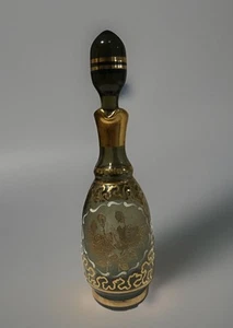 Botella de cristal checa bohemia vintage con tapón floral negro y dorado 8,5" - Imagen 1 de 5