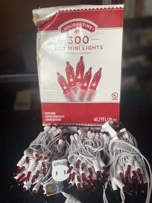 Holiday Time Christmas Lights 300 Red Mini Lights White Wire 64' VALENTINE'S NEW - Image 1 of 4