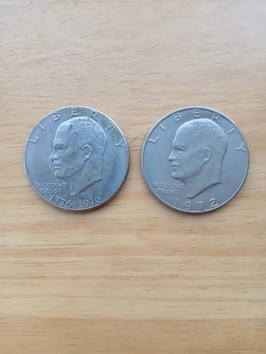 Dólares Eisenhower, 1972 e 1776-1976 (Liberty Bell).  lote de 2 - Imagem 1 de 2