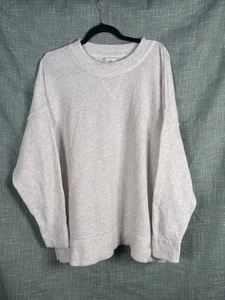 Aerie Oversized Ribbed Pullover Sweater XS Ivory Beige Drop Shoulder Slouchy Fit - Picture 1 of 10