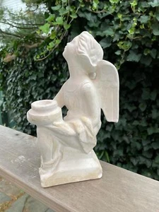 11" Vintage Guss Gips geflügelter Engel Kerzenhalter Skulptur - Bild 1 von 7