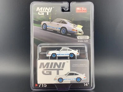 Mini GT Porsche 911 Carrera RS 2.7 Grand Prix blanco con librea azul #715 1/64 Foto 1 de 4