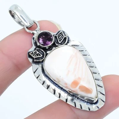 Scolecite, Ametista Gemma Fatto a Mano Argento Ciondolo Gioielli 2.2 " PRJ17383 - Immagine 1 di 3