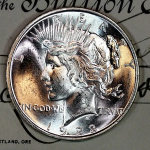 * 1922-D * CHOICE to GEM BU MS PEACE SILVER DOLLAR * FROM ORIGINAL BANK BAG * - Picture 1 of 5