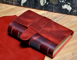 B6 Schreibnotizen Notizbuch Skizzenbuch Tagebuch Notizblock Handarbeit Leder rot Q373 - Bild 1 von 5