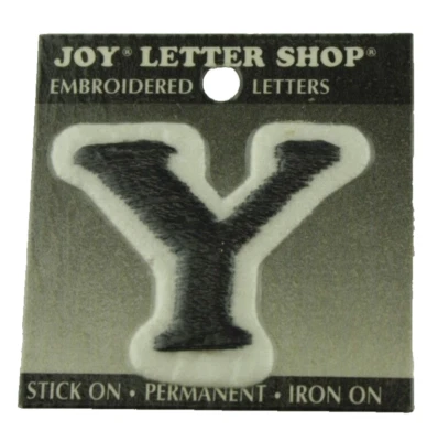 Joy Letter Shop Embroidered Letter Black Y 1.5" Stick Iron On Appliqué Crafting - Image 1 of 2