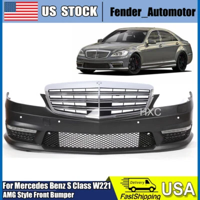 S63 AMG Style Front Bumper w/ PDC Molding for Mercedes Benz S Class W221 2007-13 - Изображение 1 из 4
