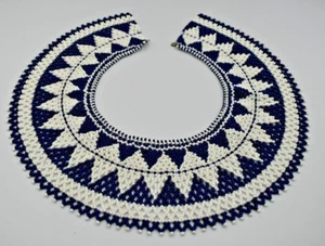 Vintage Seed Bead Collar Necklace Navy & White - Picture 1 of 5