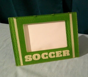 Green Glass Soccer Picture Frame 4x6 - Picture 1 of 5