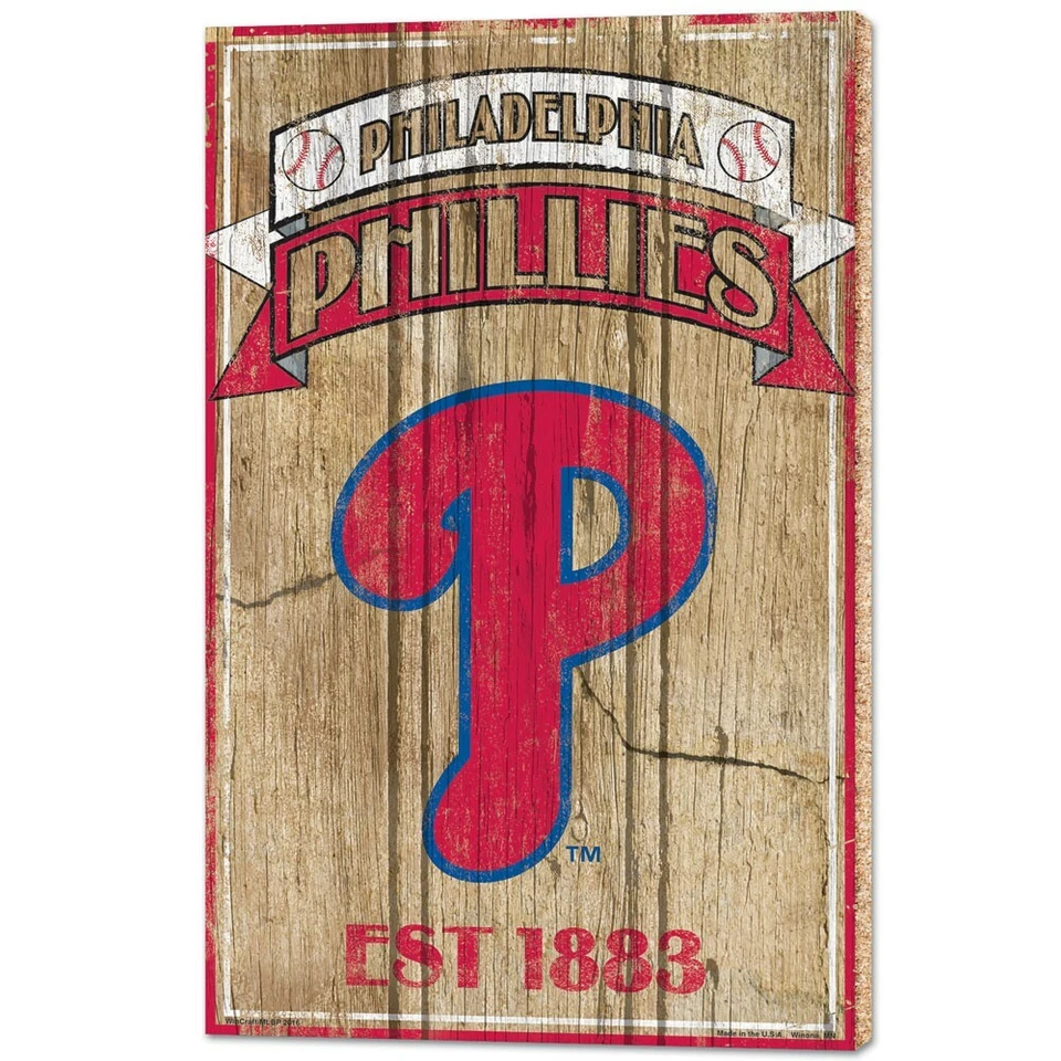 PHILADELPHIA PHILLIES EST 1883 VINTAGE WOOD SIGN 15"X24'' BRAND NEW WINCRAFT - Image 1 of 1
